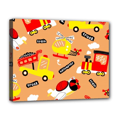 Seamless-pattern-cartoon-with-transportation-vehicles Canvas 14  X 11  (stretched) by uniart180623