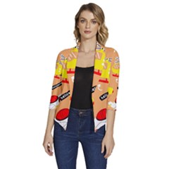 Seamless-pattern-cartoon-with-transportation-vehicles Women s Draped Front 3/4 Sleeve Shawl Collar Jacket by uniart180623