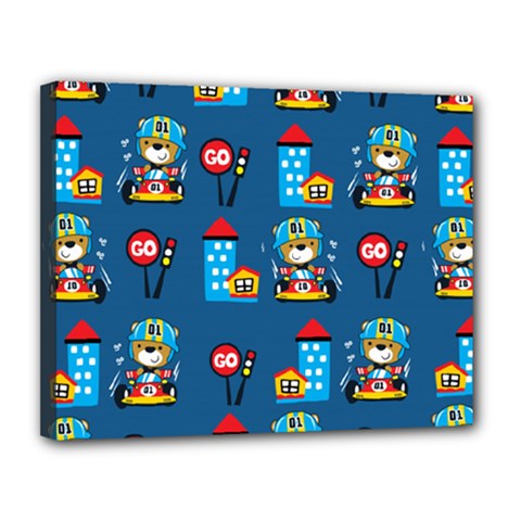 Racing-car-printing-set-cartoon-vector-pattern Canvas 14  X 11  (stretched) by uniart180623