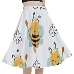 Art Bee Pattern Design Wallpaper Background A-line Full Circle Midi Skirt With Pocket by uniart180623