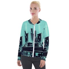 Buildings City Urban Destruction Background Velvet Zip Up Jacket by uniart180623