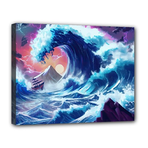 Storm Tsunami Waves Ocean Sea Nautical Nature Canvas 14  X 11  (stretched) by uniart180623