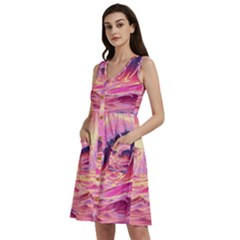 Waves Ocean Sea Tsunami Nautical Red Yellow Sleeveless Dress With Pocket by uniart180623