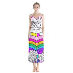 Rainbow Fun Cute Minimal Doodle Drawing Art Button Up Chiffon Maxi Dress by uniart180623