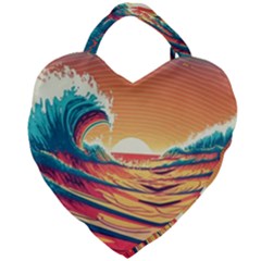 Waves Ocean Sea Tsunami Nautical Art Nature Giant Heart Shaped Tote by uniart180623