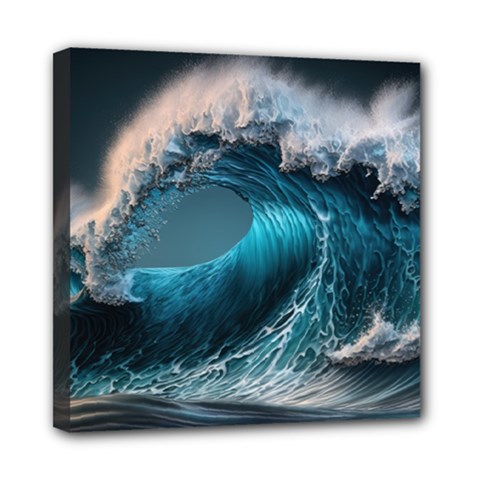 Tsunami Waves Ocean Sea Water Rough Seas Mini Canvas 8  X 8  (stretched) by uniart180623