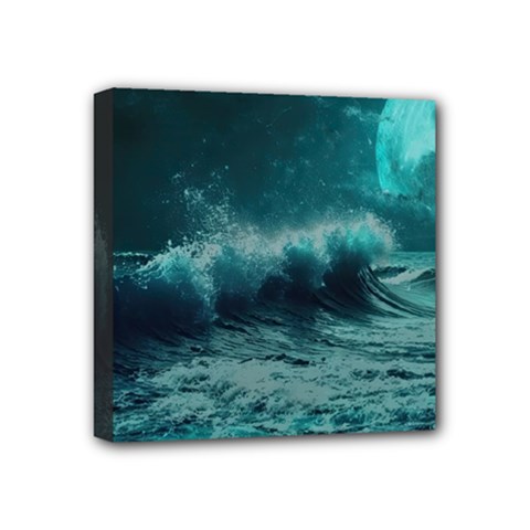 Waves Ocean Sea Tsunami Nautical Blue Sea Art Mini Canvas 4  X 4  (stretched) by uniart180623