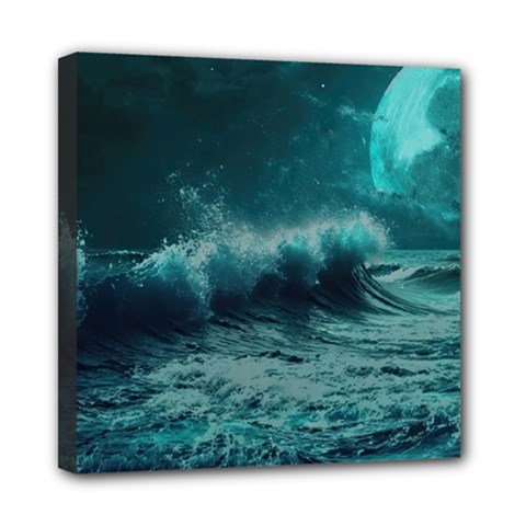 Waves Ocean Sea Tsunami Nautical Blue Sea Art Mini Canvas 8  X 8  (stretched) by uniart180623