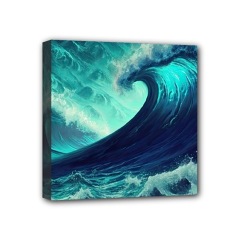 Ai Generated Waves Ocean Sea Tsunami Nautical Fantasy Mini Canvas 4  X 4  (stretched) by uniart180623