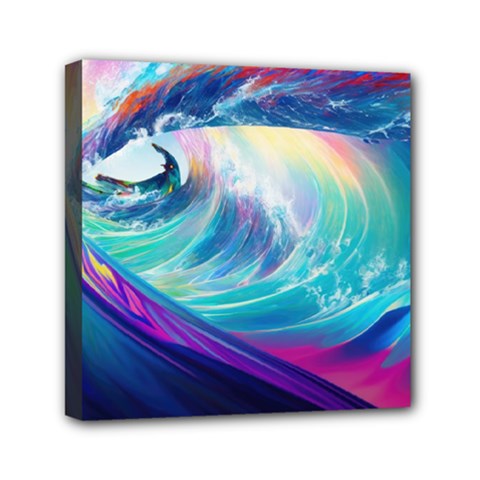 Waves Ocean Sea Tsunami Nautical Nature Water Mini Canvas 6  X 6  (stretched) by uniart180623