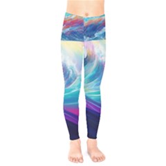 Waves Ocean Sea Tsunami Nautical Nature Water Kids  Classic Winter Leggings by uniart180623