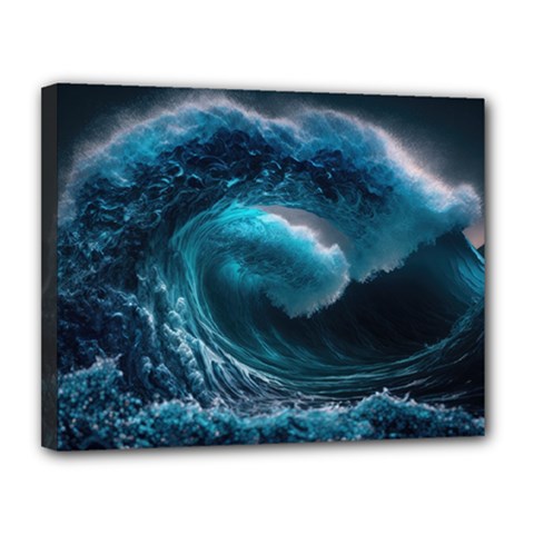 Tsunami Waves Ocean Sea Water Rough Seas Canvas 14  X 11  (stretched) by uniart180623