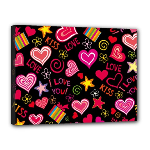 Multicolored Love Hearts Kiss Romantic Pattern Canvas 16  X 12  (stretched) by uniart180623