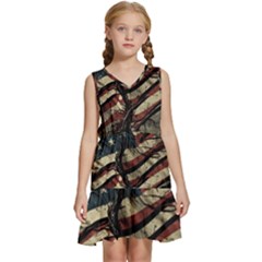 Flag Usa American Flag Kids  Sleeveless Tiered Mini Dress by uniart180623