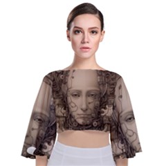 Cyborg Robot Future Drawing Poster Tie Back Butterfly Sleeve Chiffon Top by Ravend
