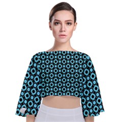 Mazipoodles Blue Donuts Polka Dot Tie Back Butterfly Sleeve Chiffon Top by Mazipoodles