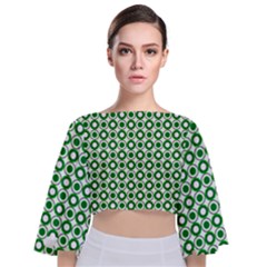 Mazipoodles Green White Donuts Polka Dot  Tie Back Butterfly Sleeve Chiffon Top by Mazipoodles