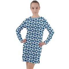 Mazipoodles Dusty Duck Egg Blue White Donuts Polka Dot Long Sleeve Hoodie Dress by Mazipoodles
