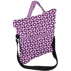 Mazipoodles Magenta White Donuts Polka Dot Fold Over Handle Tote Bag by Mazipoodles