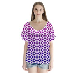 Mazipoodles Pink Purple White Gradient Donuts Polka Dot  V-neck Flutter Sleeve Top by Mazipoodles