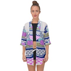 Ramen Kanji Vaporwave Artwork Minimalism Open Front Chiffon Kimono by Bangk1t