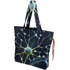 Ai Generated Neuron Network Connection Drawstring Tote Bag by Ravend