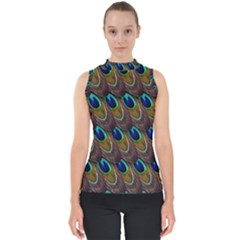 Peacock-feathers-bird-plumage Mock Neck Shell Top by Ravend