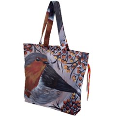 European Robin Drawstring Tote Bag by EireneSan