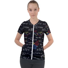 Black Background With Text Overlay Mathematics Formula Board Short Sleeve Zip Up Jacket by uniart180623