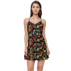 Cartoon Monster Pattern Abstract Background Short Frill Dress by uniart180623