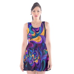 Colorful Waves Abstract Waves Curves Art Abstract Material Material Design Scoop Neck Skater Dress by uniart180623