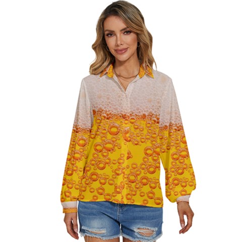 Beer Texture Drinks Texture Women s Long Sleeve Button Up Shirt by uniart180623