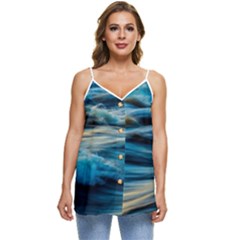 Waves Abstract Waves Abstract Casual Spaghetti Strap Chiffon Top by uniart180623
