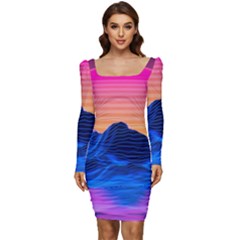 Sun Ultra Artistic 3d Illustration Sunset Women Long Sleeve Ruched Stretch Jersey Dress by uniart180623