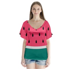 Watermelon Fruit Pattern V-neck Flutter Sleeve Top by uniart180623