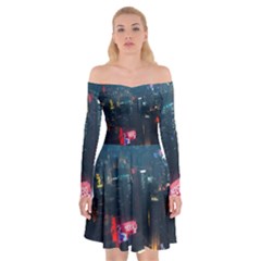 Cityscape Digital Art Off Shoulder Skater Dress by uniart180623