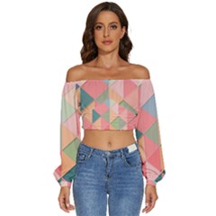 Background Geometric Triangle Long Sleeve Crinkled Weave Crop Top by uniart180623