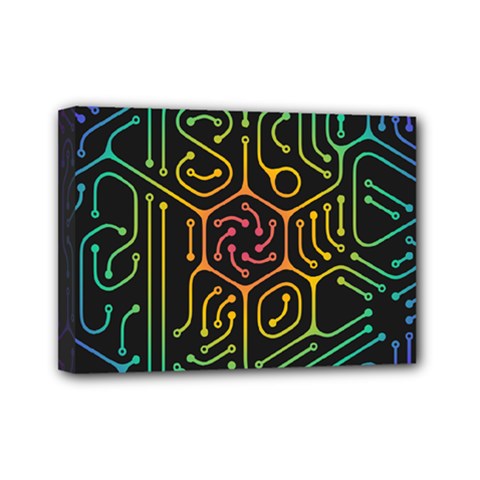 Circuit Hexagonal Geometric Pattern Background Pattern Mini Canvas 7  X 5  (stretched) by Ndabl3x