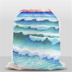 Ocean Sea Waves Beach Drawstring Bag (small) by Simbadda