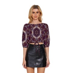 Rosette Kaleidoscope Mosaic Abstract Background Mid Sleeve Drawstring Hem Top by Simbadda