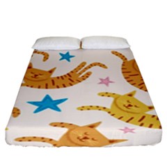 Cute Cats Seamless Pattern With Stars Funny Drawing Kittens Fitted Sheet (king Size) by Simbadda
