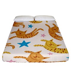Cute Cats Seamless Pattern With Stars Funny Drawing Kittens Fitted Sheet (california King Size) by Simbadda