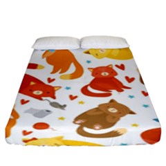 Seamless Pattern With Kittens White Background Fitted Sheet (king Size) by Simbadda