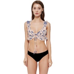 Cute Cats Doodle Seamless Pattern With Funny Characters Low Cut Ruffle Edge Bikini Top by Simbadda