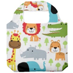 Seamless Pattern Vector With Animals Cartoon Foldable Grocery Recycle Bag by Simbadda