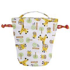 Vector Pattern With Cute Giraffe Cartoon Drawstring Bucket Bag by Simbadda