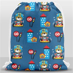 Racing-car-printing-set-cartoon-vector-pattern Drawstring Bag (large) by Simbadda