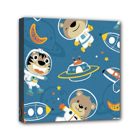 Seamless-pattern-funny-astronaut-outer-space-transportation Mini Canvas 6  X 6  (stretched) by Simbadda