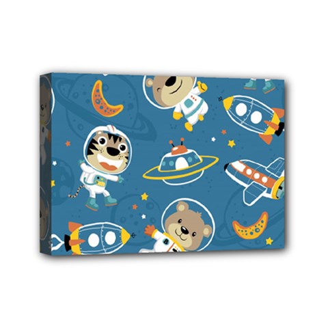 Seamless-pattern-funny-astronaut-outer-space-transportation Mini Canvas 7  X 5  (stretched) by Simbadda