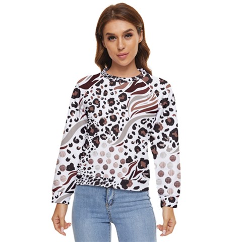 Mix Animal Skin Prints Seamless Pattern Vector Women s Long Sleeve Raglan Tee by Simbadda